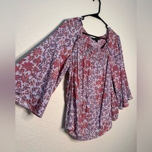 Zac & Rachel Lavender Floral Bell-Sleeve Blouse